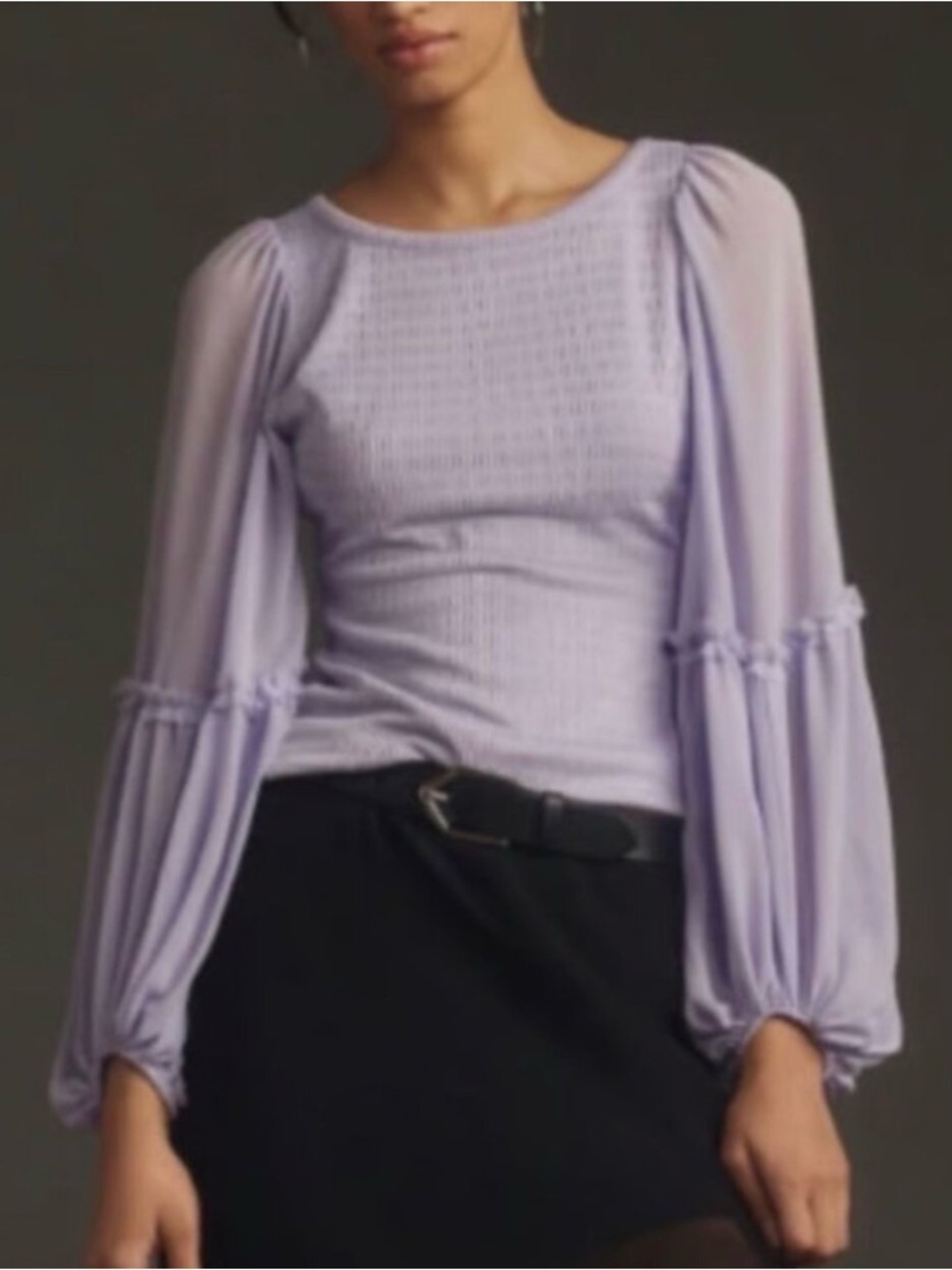 NWT Anthropologie Lavender Sheer Balloon Sleeves Smocked Top Size XXS